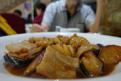 Eggplant, abalone and pork in a savoury sweet sauce