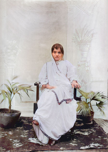 Shireen Irani - Col. Irani's wife. Image colourized by Anthony Zois.