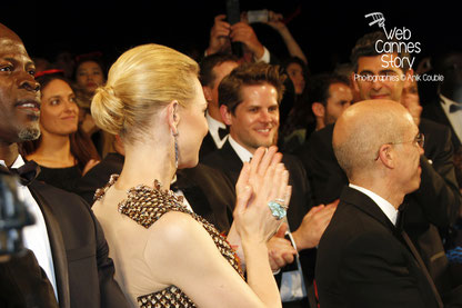 Cate Blanchett et Jeffrey Katzenberg, PDG de Deamworks, lors  de la projection  de « Dragon  2 »,  réalisé par Dean DeBlois - Festival de Cannes 2014 - Photo © Anik COUBLE