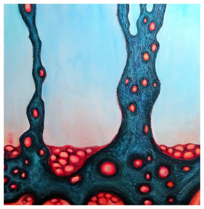 Acrylfarbe, Spachtelmasse,auf Leinwand, 100x100x4cm,  