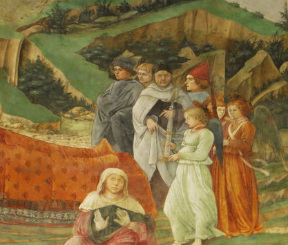 Filippo Lippi Mort de la Vierge (détail)-Côme, Damien et Lippi lui-même -Duomo de Spoleto 