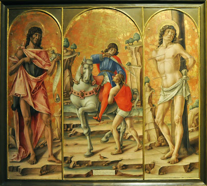 Bergame (Musée) - Vivarini 1491 - St Martin entre St Jean et St Sébastien