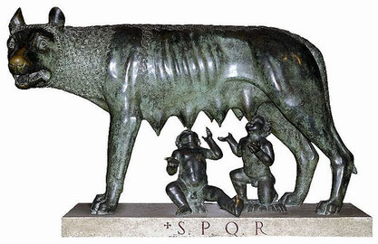 Luperca amamantando a Rómulo y Remo, los fundadores de Roma según la mitología.