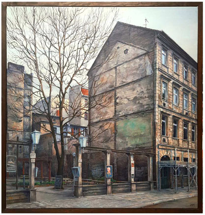 Brandmauern an Clärchens Ballhaus. Berlin-Mitte, Auguststraße. Öl auf Leinwand, 80x90 cm, gemalt Mitte 2010er Jahre. 1350 € 