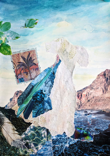 Feierkleid Gomera, Mischtechnik auf Papier, 30 x 20, 2019