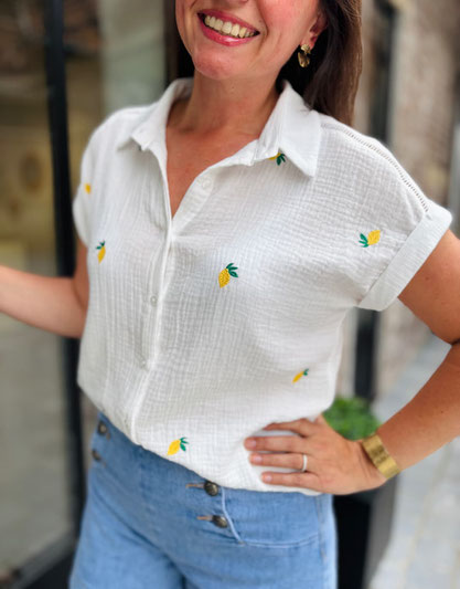 VETEMENT FEMME CHEMISETTE BRODERIE CITRONS EMMA&ELLA