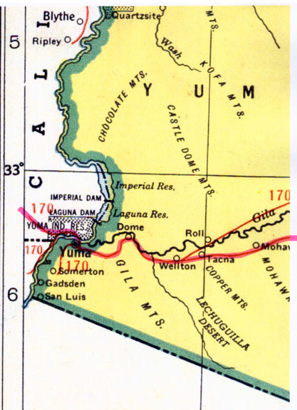 YUMA, ARIZONA - close up map