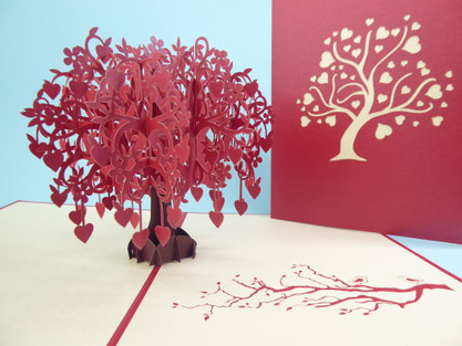 Carte pop-up Arbre de coeurs pour la Saint Valentin, la fête des mères et félicitations pour un mariage