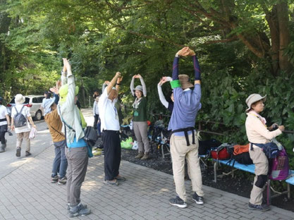 十一丁目茶屋前広場がゴール：班毎に整理体操