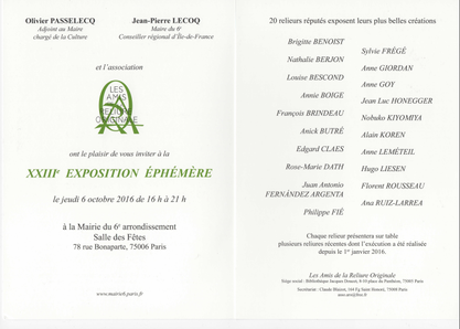 XXIII exposition éphémère 2016 - Reliure d'Art - Paris