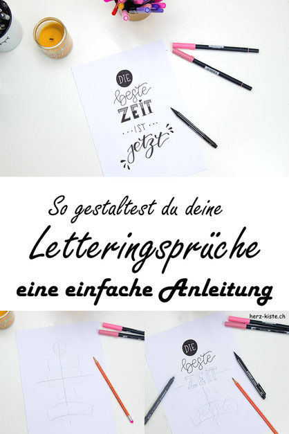 Eine einfache Anleitung, wie du deine Letteringsprüche gestalten kannst. Egal für welchen Spruch du dich entscheidest, mit diesem einfach umsetzbaren Prinzip kreierst du im Nu tolle Sprüche mit Handlettering.