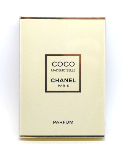 COCO MADEMOISELLE - PARFUM - LA BOÎTE S'OUVRE EN DEUX ET LAISSE APPARAÎTRE UNE FACE MIROIR ET A DROIT LA MINIATURE