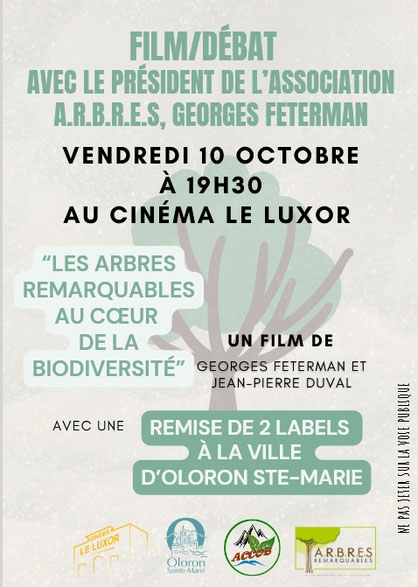 Affiche produite par la ville d'Oloron pour annoncer la venue de M. Georges Féterman qui remettra deux labels à M. le Maire d'Oloron.