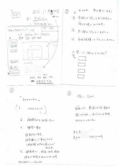 愛知県春日井市みやこ内科クリニック、ホームページ修正案。スタッフからの要望。みやこ内科クリニックのホームページを使いやすくするために考えてくれたメモ