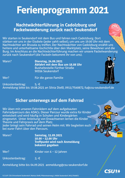 Ferienprogramm der Frauen Union Seukendorf - Nachtwächterführung am 24.08. und sicher auf dem Fahrrad am 11.09.