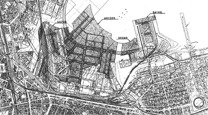 埋立法線図　出典：大高建築設計事務所『都心臨海部総合整備基本計画調査(2)報告書（みなとみらい21）』昭和57年3月１頁