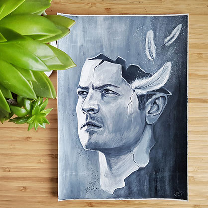 Acrylic surreal portrait of Castiel from Supernatural