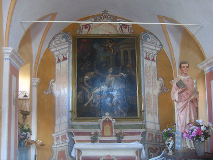 Lavatoggio (Croce) - Chapelle St Laurent - Maître autel avec le tableau du martyre - Pietr'Antonio Rossi actif de 1692-1722