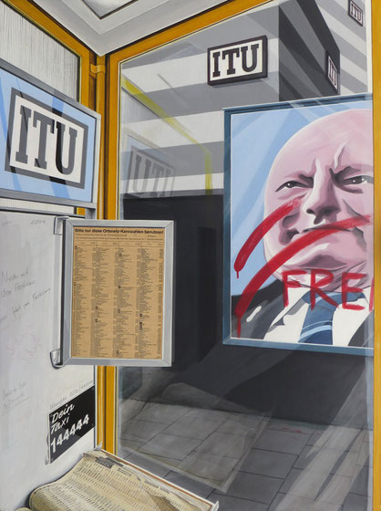 Spuren von Unbehagen, 1974, Acrylmalerei und Collage, 109/83 cm