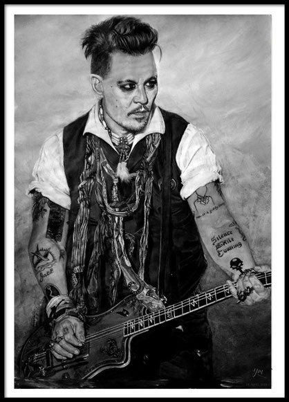 Johnny Depp , Johnny Depp acryl Painting by yvmalou, Yvonne Wegemund, actor Johnny Depp with guitar