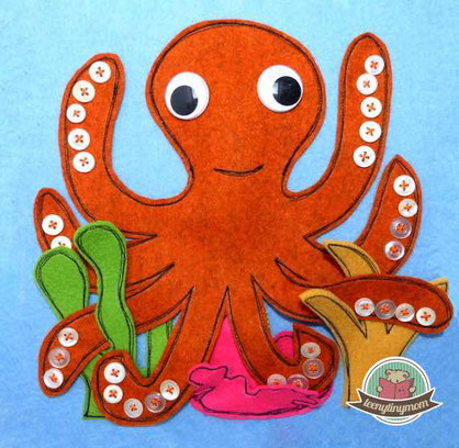 Krake, Octopus, Fühlbuch, Knöpfe Schablone, Nähanleitung kostenlos