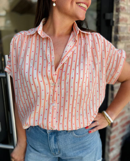VETEMENT FEMME CHEMISETTE ORANGE À COEURS JUBYLEE