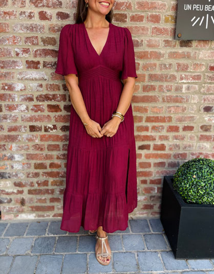 VETEMENT FEMME ROBE LONGUE BORDEAUX MAJOLICA