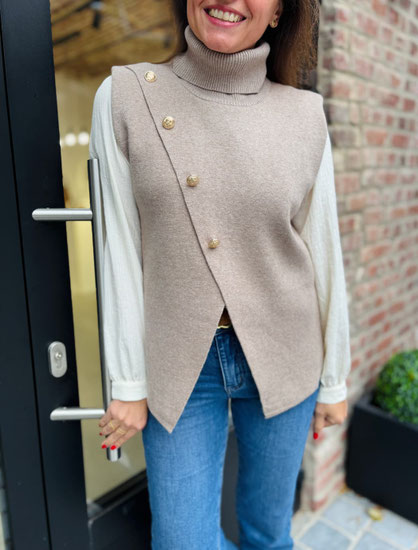 VETEMENT FEMME PULL SANS MANCHES COL ROULÉ TAUPE IN APRIL 1986