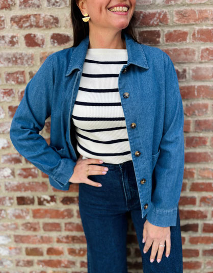 VETEMENT FEMME VESTE OU SUR-CHEMISE EN JEAN IN APRIL 1986