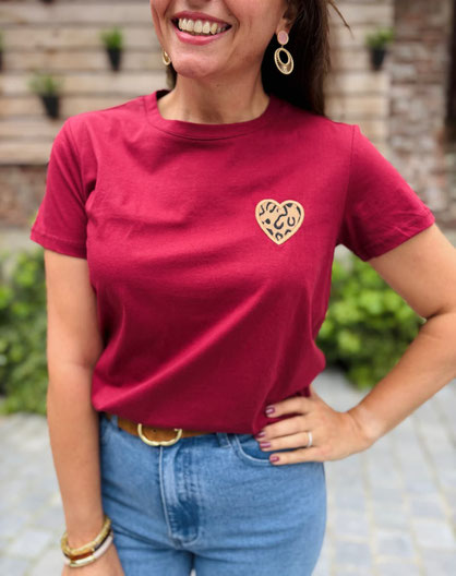 VETEMENT FEMME TESSHIRT BORDEAUX COEUR LÉOPARD JUBYLEE