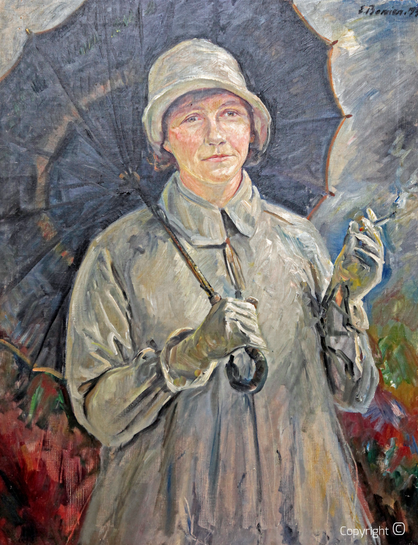 Erwin Bowien (1899-1972)  - Erna Heinen-Steinhoff mit Regenschirm, Öl, 1936