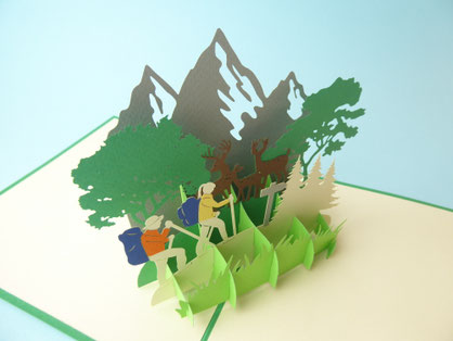 Carte pop-up randonnée en montagne