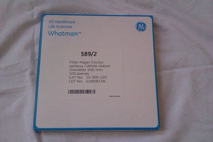 GE Whatman Filterpapier 589/2 Lot Nr. G28909136 Inhalt 100 Stk. Ersatzteile und Zubehör für Chemie und Labor