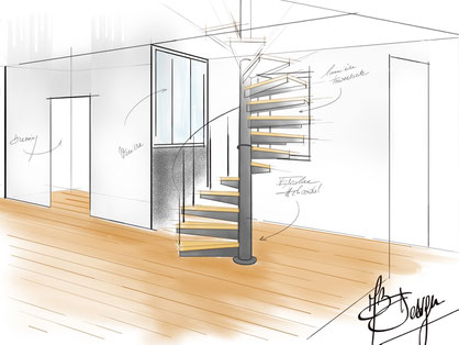 Réalisation de croquis, esquisses de vos projets escalier, verrière, mobilier, déco - Métal Bois Design