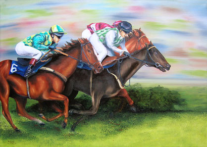 Pferderennen - Galopp - Reiter - Ölgemälde - Kunst - Bewegung