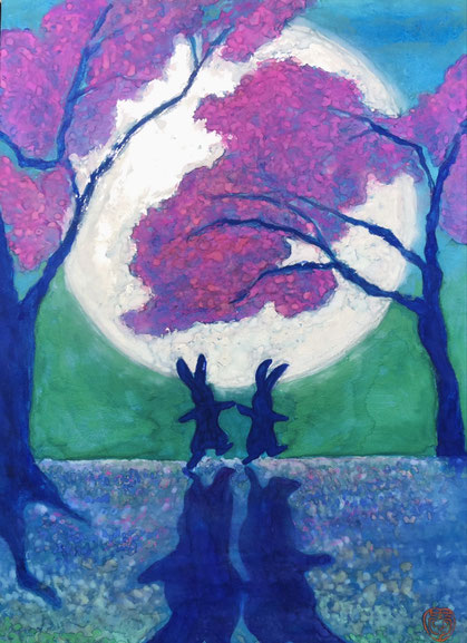 「ふたりの夜桜」F4号（333×220mm）日本画