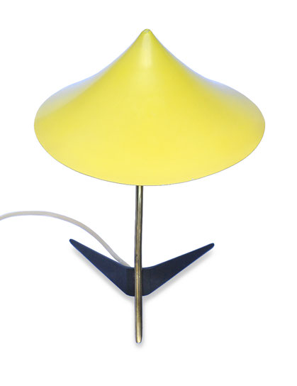 Midcentury Lamp, yellow with crow foot 