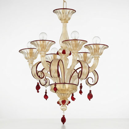 Lampadario di Murano Marciana oro con rosso