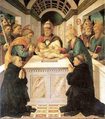 Filippo Lippi (1406-1469) - La Présentation au temple (1460) - à genoux à gauche Filippo Benizzi prieur des Servites et à droite Pellegrino Laziosi - Eglise Santo Spirito à Prato (Italie)