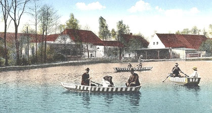 Die Hüttermühle Radeberg - Ausflugsziel und "Erlebnisbereich" für jung und alt. Alte Postkarte um 1900