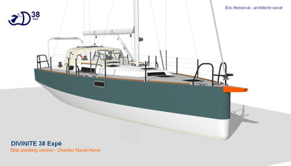 Divinité 38 Expé : Alu ou bois composites. Un voilier haute gamme, fait pour durer. La modernité appropriée au Croiseur. Simplicité. Constructeur: Chantier naval Hervé