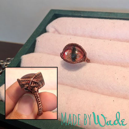 dragoneye wire-wrapped rings with handpainted eyes