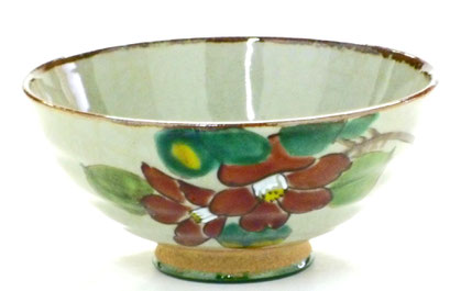 九谷焼 新品 山茶花 緑 飯碗 大小 作り出さ