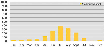 Klimadiagramm Regenmenge in Kathmandu