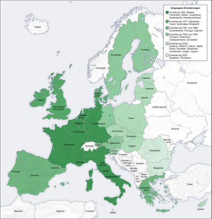 Karte: Etappen der Europäischen Einigung bis 2007