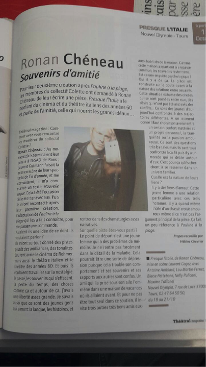 Interview de l'auteur Ronan Cheneau dans le Theatral Magazine