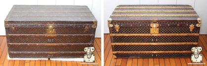   Louis Vuitton mail trunk Circa  1895 Mark II checkered canvas   covered with a thick layer of varnish. Read more...