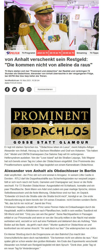 "Prominent und obdachlos": Prinz Alexander von Anhalt verschenkt sein Restgeld: "Die kommen nicht von alleine da raus"