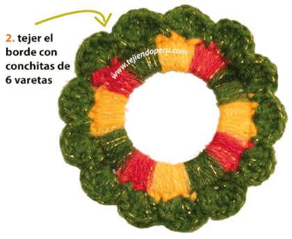 corona navidad en crochet