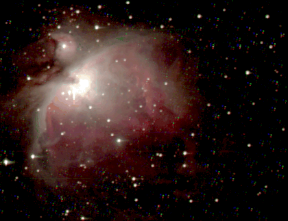 Das ist ein Bild des Orion Nebels der durch sterne zum leuchten angeregt wird und ein schönes astronomisches objekt ist.
